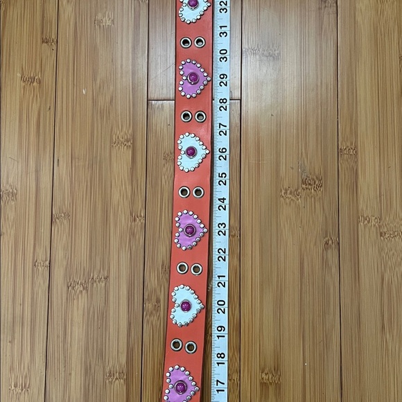 Retro Jeri Hart Design Pink Orange Leather Studded Jeweled Heart Western Belt - Picture 6 of 15